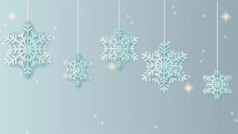 Snowflakes cut out of paper on strings descend from the top of the screen, i Stock Footage 257324755