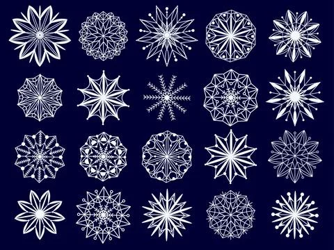 Snowflakes with different patterns set Stock Illustration