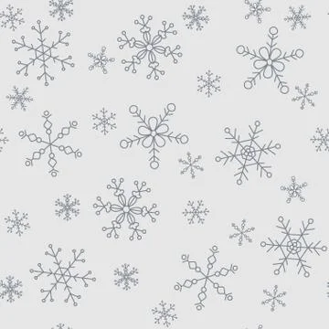 Snowflakes of different styles on a background of gray, pattern Stock Illustration