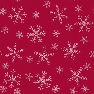 Snowflakes of different styles on a background of red, pattern Stock Illustration