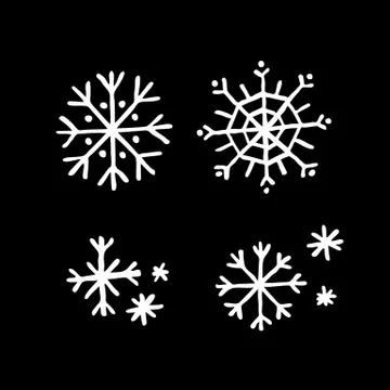 Snowflakes doodle icons set, vector white illustration Stock Illustration