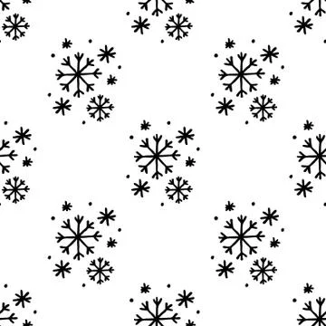 Snowflakes doodle seamless pattern, vector hand draw illustration Illustrazione stock