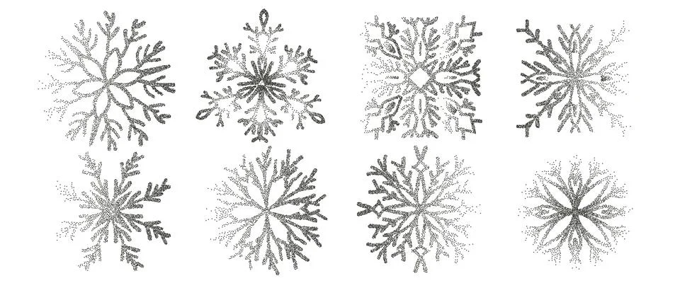 Snowflakes dots noise gradient set. Winter season grainy grunge gradation Illustrazione stock
