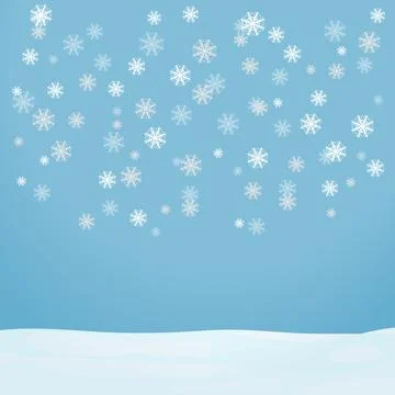 Snowflakes fall on a light blue background. Flying snowflakes fall on the snow イラスト素材