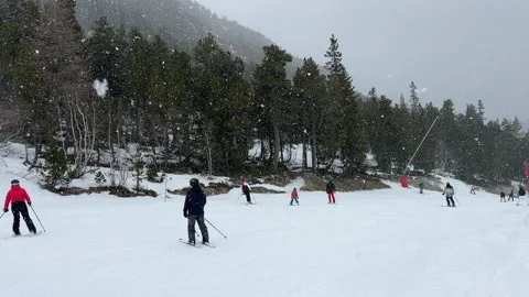 Snowflakes fall on ski slope Stock Footage 233973007