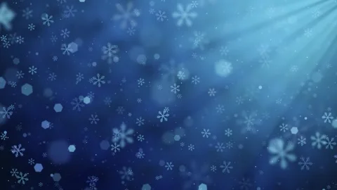 Snowflakes falling amidst shimmering blue bokeh lights, serene loopable winter Stock Footage 341516319