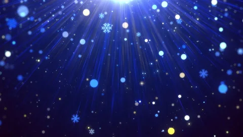 Snowflakes falling with blue particles in winter christmas background looped Stock Footage 214825658