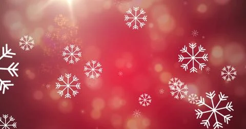 Snowflakes falling over shooting star forming a christmas tree against red Stock Illustration