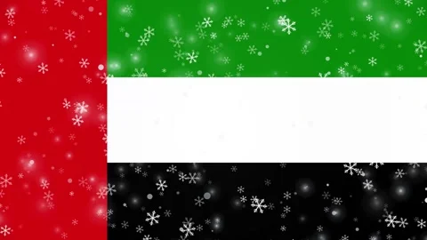 Snowflakes Falling Over United Arab Emirates National Flag Background Stock Footage 339837310