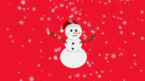 Snowflakes Falling on snowman on red background Stock Footage 323678957