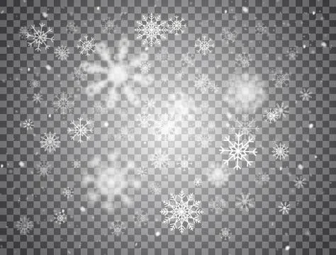 Snowflakes falling on transparent background. Realistic heavy snowfall textur Stock Illustration