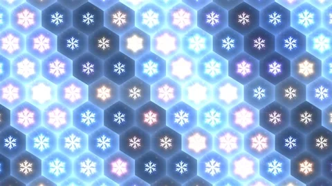 Snowflakes in a geometric pattern with bright glowing Stock Footage 339299488