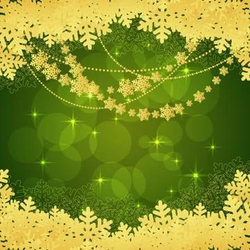 Snowflakes green background Stock Illustration