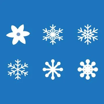 Snowflakes icons set. Vector illustration. White snowflakes on blue background Stock Illustration