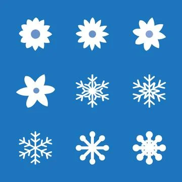Snowflakes icons set. Vector illustration. White snowflakes on blue background Stock Illustration