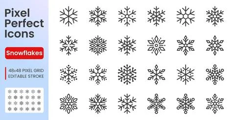 Snowflakes line icon set. Winter snow fall, Christmas decoration element, New Stock Illustration
