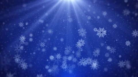 Snowflakes particle falling on blue background, lens flares 4K motion background Stock Footage 256796142