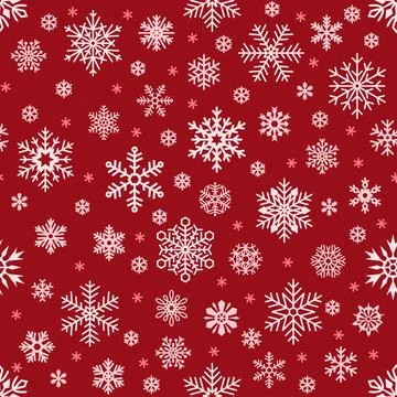 Snowflakes pattern. Christmas falling snowflake on red backdrop. Winter hol.. Stock Illustration