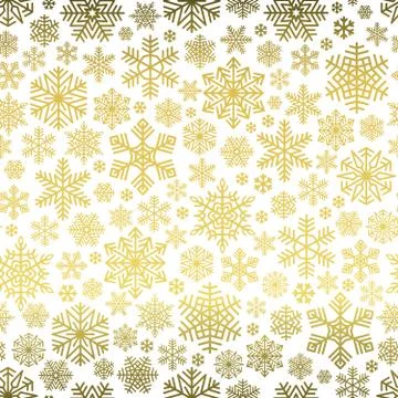 Snowflakes Pattern Seamless on White Background. Golden snow falling Stock Illustration