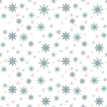 Snowflakes Pattern on white background Blue and peach color Illustrazione stock