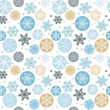 Snowflakes seamless pattern, blue and gold on white, winter concept vector Иллюстрация
