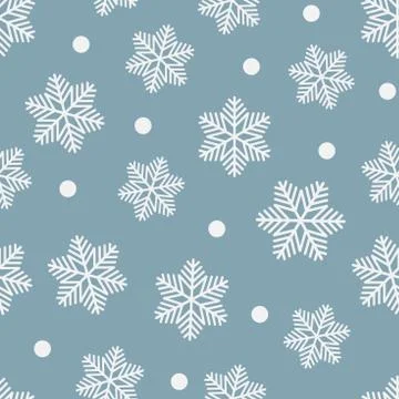 Snowflakes - seamless pattern on blue background. Simple abstract wallpaper Stock Illustration