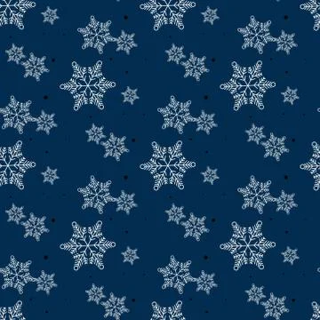 Snowflakes seamless pattern. Blue snowflake vector xmas abstract background Stock Illustration