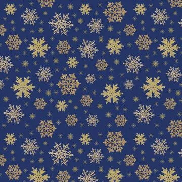 Snowflakes seamless pattern of many golden snowflakes on the dark blue backgr Stock Illustration