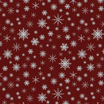 Snowflakes seamless pattern of many snowflakes on the red background. Winter Stock Illustration