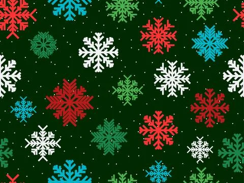 Snowflakes seamless pattern. Multicolored falling snowflakes in a Christmas c Stock Illustration
