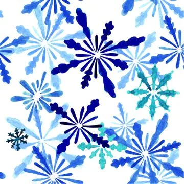 Snowflakes, seamless pattern, watercolor Stock Illustration
