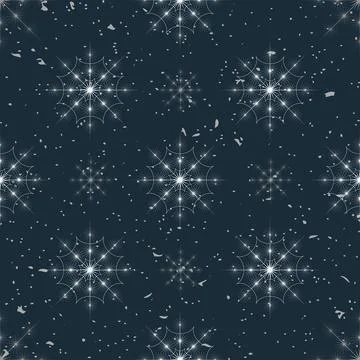 Snowflakes seamless pattern. white starson dark background with christmas e.. Stock Illustration