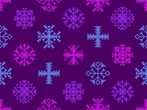 Snowflakes seamless pattern. Winter background with geometric snowflakes of.. Illustrazione stock