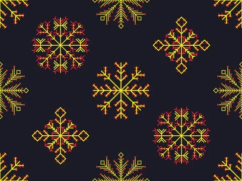 Snowflakes seamless pattern. Winter background with geometric snowflakes of.. Illustrazione stock
