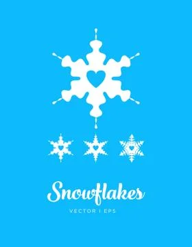 Snowflakes set, romantic heart shape, blue and white. Stock Illustration