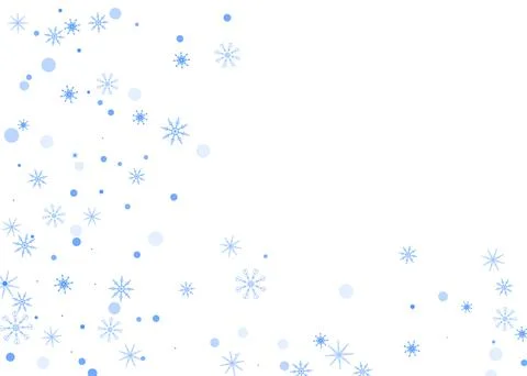 Snowflakes. Snow, snowfall. Falling scattered blue snowflakes on a white back 库存插图