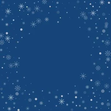 Snowflakes. Snow, snowfall. Falling scattered white snowflakes on a blue back Stock Illustration