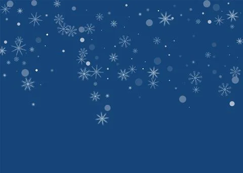 Snowflakes. Snow, snowfall. Falling scattered white snowflakes on a blue back 库存插图