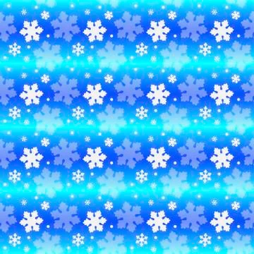 Snowflakes on striped blue background with gradient - seamless pattern. Stock Illustration