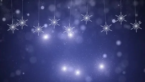 Snowflakes swing on strings on flickering blue bokeh background 動画素材 346650068