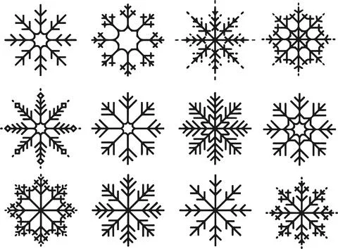 Snowflakes thin line icon set such as pack of simple snowflake, snowflake, .. Illustrazione stock