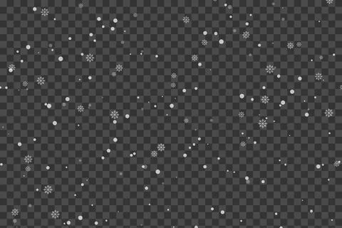Snowflakes on transparent background, snowfall overlay Stock Illustration