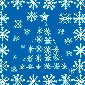 Snowflakes tree isolated over blue background. vector Ilustração Stock