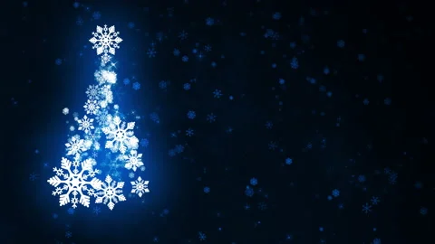 Snowflakes tree with snow falling in winter on dark blue background Stock Footage 143695533