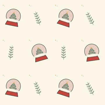Snowglobe and pine winter seamless pattern. Periodic seamless square tile wit 스톡 일러스트