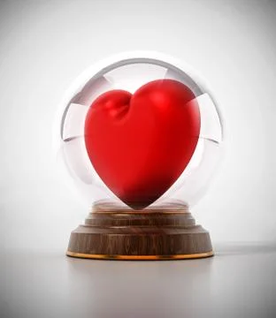 Snowglobe with red heart on white surface. 3D illustration Stock Illustration