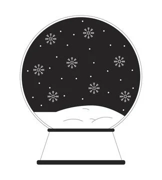 Snowglobe winter snowflakes fall black and white 2D line cartoon object イラスト素材