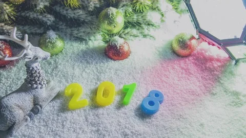 Snowing on the 2018 numbers Stock Footage 81877150