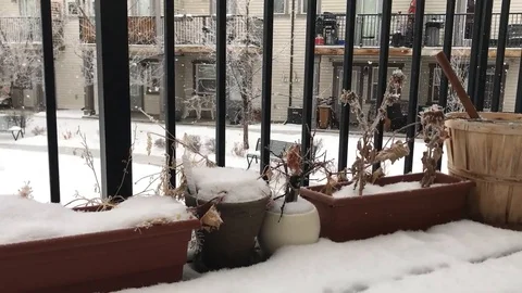 Snowing balcony Stock Footage 122051737