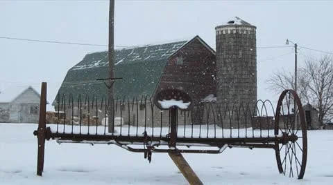 Snowing with barn behind full HD Stock Footage 20530276